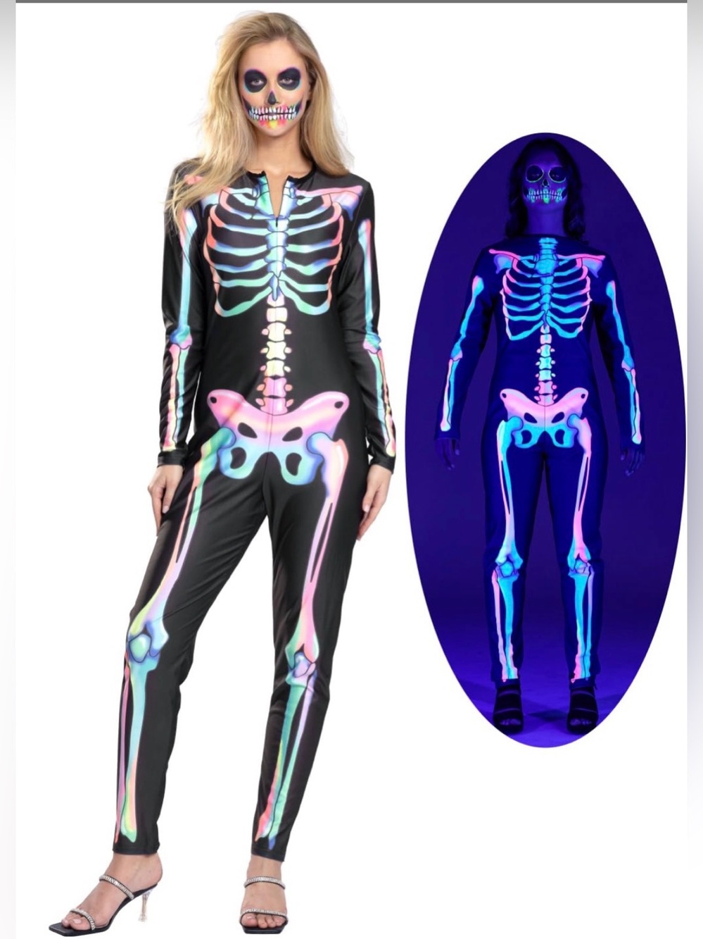 Seasons Women Halloween Skeleton Costume Double-Sided Colourful Medium